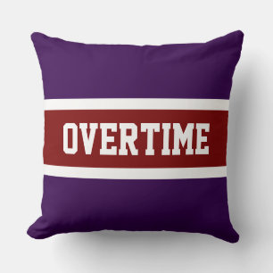 OVERTIME Bold Purple Vintage Red White Stripes Throw Pillow