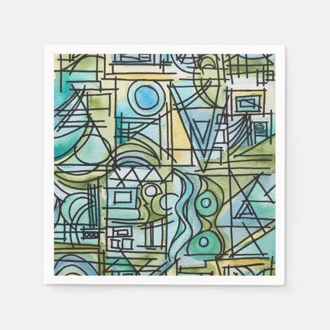 Overture-Hand Painted Modern Geometric Art Napkin (Front)