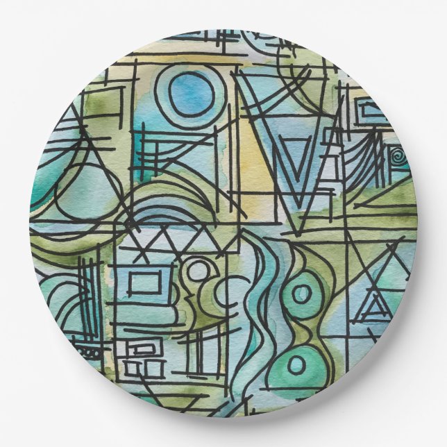 Overture-Hand Painted Modern Geometric Art Paper Plate (Front)