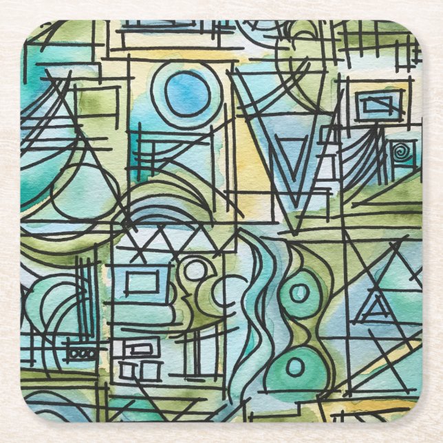 Overture-Hand Painted Modern Geometric Art Square Paper Coaster (Front)