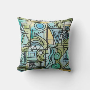 Overture-Modern Geometric Watercolor Art Throw Pillow