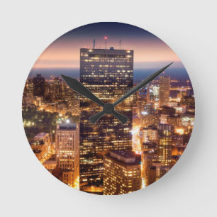 Overview of Boston at night Round Clock