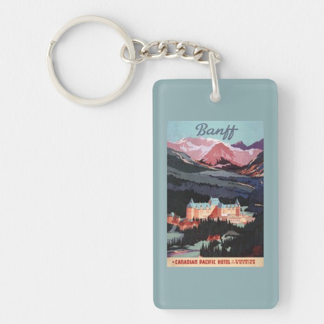 Overview of the Banff Springs Hotel Poster Keychain (Front)
