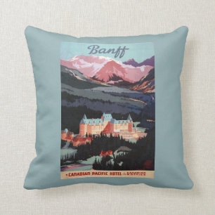 Overview of the Banff Springs Hotel Poster Throw Pillow