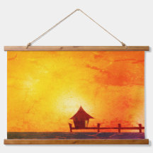 Overwater Bungalow Hut Wood Topped Wall Tapestry