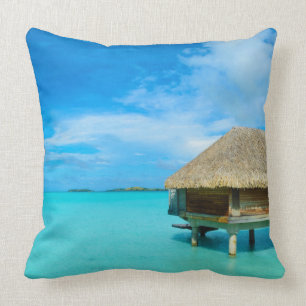 Overwater bungalow on Bora Bora Throw Pillow