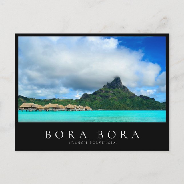 Overwater resort and Bora Bora island, Polynesia Postcard (Front)