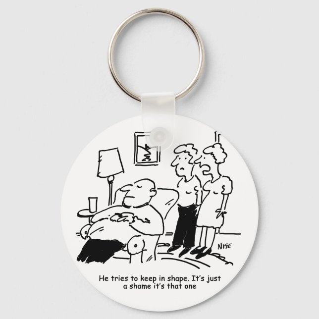 Overweight Unfit Obese Man Tries to Keep Fit Funny Keychain (Front)