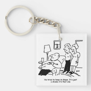 Overweight Unfit Obese Man Tries to Keep in Shape Keychain