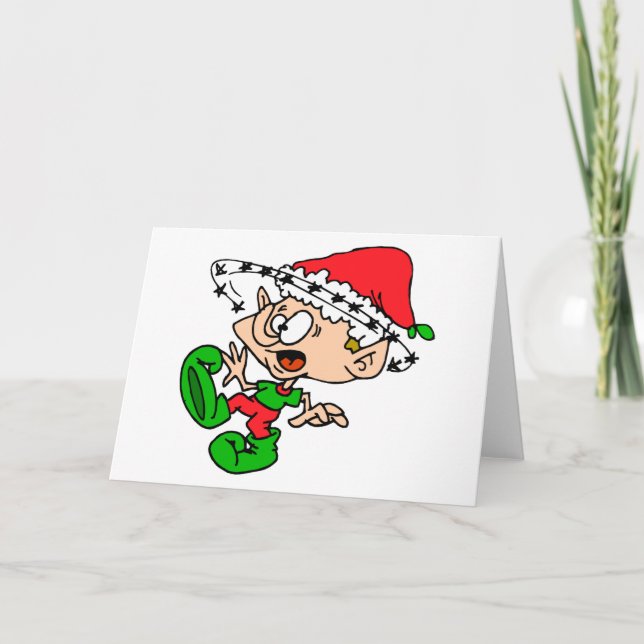 Overwhelmed Elf Xmas Holidays Christmas Holiday Card (Front)