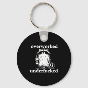 Overworked And Underfored Funny Raccoon Coffee Say Keychain
