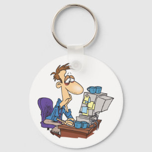 Overworked Office Worker Funny Tired Employee Keychain