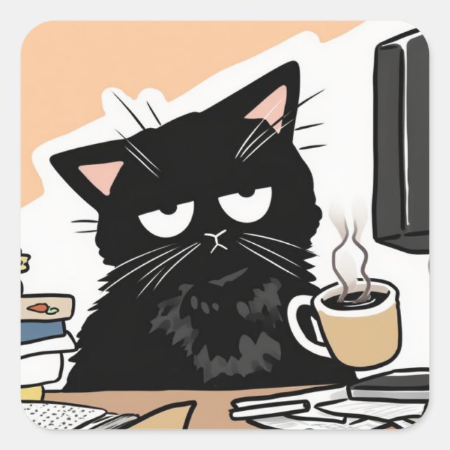 Overworked & Over-Caffeinated Square Sticker (Front)