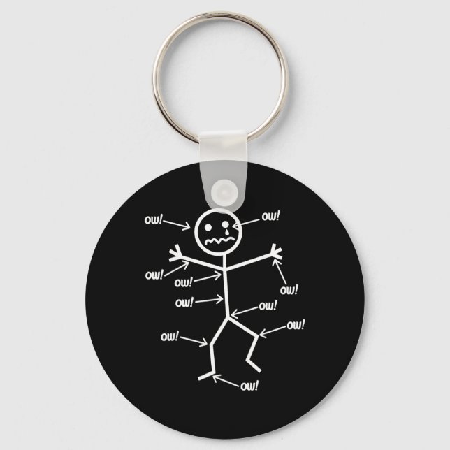 Ow Ow Ow Funny Chronic Pain Awareness Comedy Stick Keychain (Front)