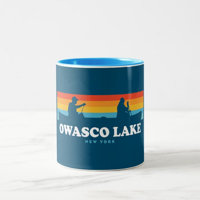 Owasco Lake New York Canoe Two-Tone Coffee Mug (Center)