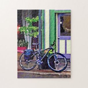 Owego NY - Bicycle Parked on Rainy Street Jigsaw Puzzle