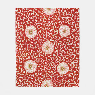 Owen Jones Chinese Ornament Red White Floral Fleece Blanket