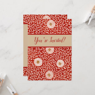 Owen Jones Chinese Ornament Red White Floral Invitation