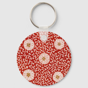 Owen Jones Chinese Ornament Red White Floral Keychain