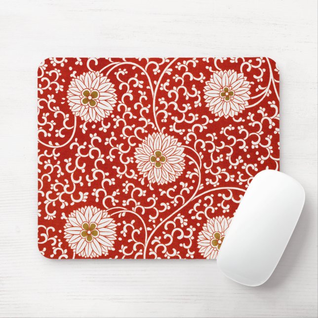 Owen Jones Chinese Ornament Red White Floral Mouse Pad (With Mouse)