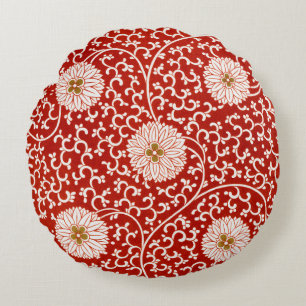 Owen Jones Chinese Ornament Red White Floral Round Pillow