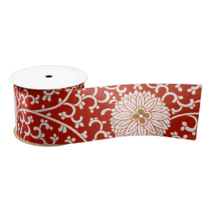 Owen Jones Chinese Ornament Red White Floral Satin Ribbon
