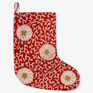 Owen Jones Chinese Ornament Red White Floral Small Christmas Stocking