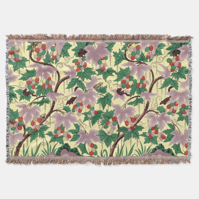Owen Jones Chinoiserie Botanical Mouse Pattern Throw Blanket (Front)