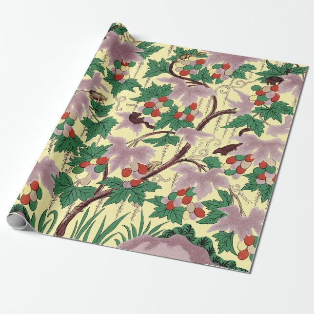 Owen Jones Chinoiserie Botanical Mouse Pattern Wrapping Paper (Unrolled)