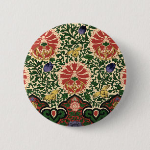 Owen Jones Chinoiserie Red Lotus Floral Art Design 2 Inch Round Button