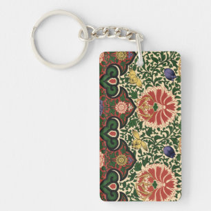 Owen Jones Chinoiserie Red Lotus Floral Art Design Keychain