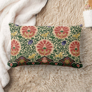 Owen Jones Chinoiserie Red Lotus Floral Art Design Lumbar Pillow