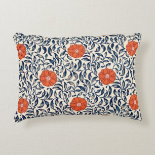 Owen Jones Red Orange Black Floral Pattern Vintage Accent Pillow