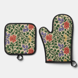 Owen Jones Vintage Chinese Botanical Floral Art Oven Mitt & Pot Holder Set