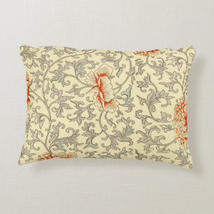 Owen Jones Vintage Pattern: Coral Floral Grey Accent Pillow