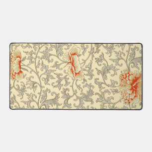 Owen Jones Vintage Pattern: Coral Floral Grey Desk Mat