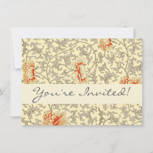 Owen Jones Vintage Pattern: Coral Floral Grey Invitation