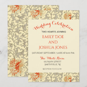 Owen Jones Vintage Pattern: Coral Floral Grey Invitation