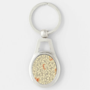 Owen Jones Vintage Pattern: Coral Floral Grey Keychain