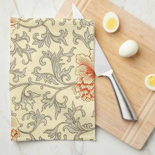 Owen Jones Vintage Pattern: Coral Floral Grey Kitchen Towel