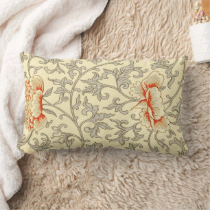 Owen Jones Vintage Pattern: Coral Floral Grey Lumbar Pillow