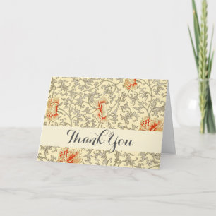 Owen Jones Vintage Pattern: Coral Floral Grey Thank You Card