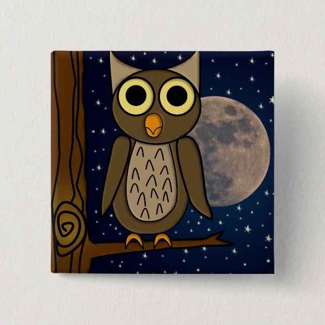owl 2 inch square button (Front)