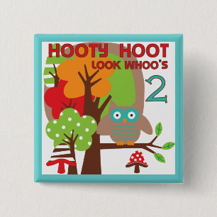 Owl 2nd Birthday T-shirts and Gifts 2 Inch Square Button