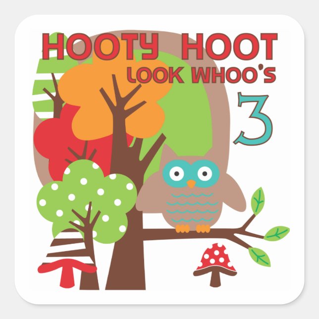 Owl 3rd Birthday T-shirts and Gifts Square Sticker (Front)