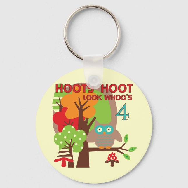 Owl 4th Birthday T shirts and Gifts Keychain (Front)