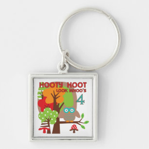 Owl 4th Birthday T shirts and Gifts Keychain