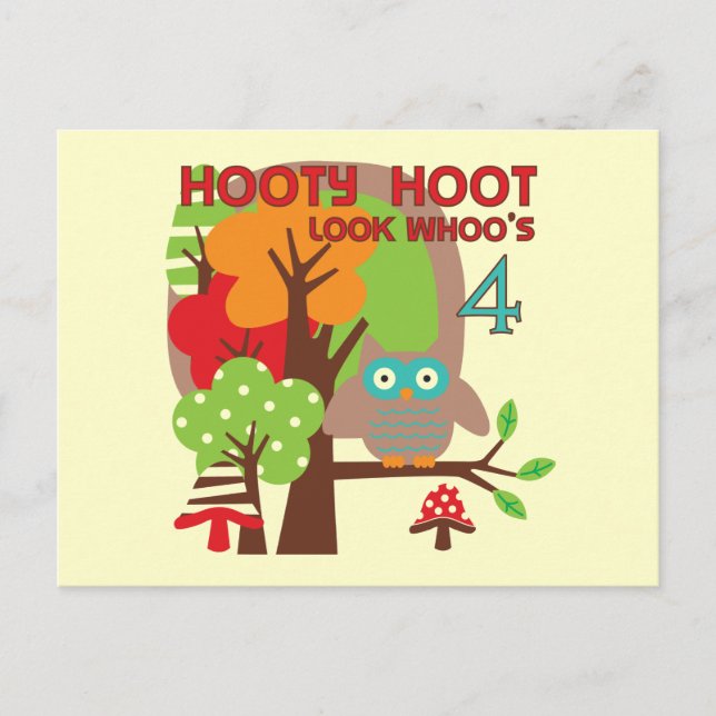 Owl 4th Birthday T shirts and Gifts Postcard (Front)