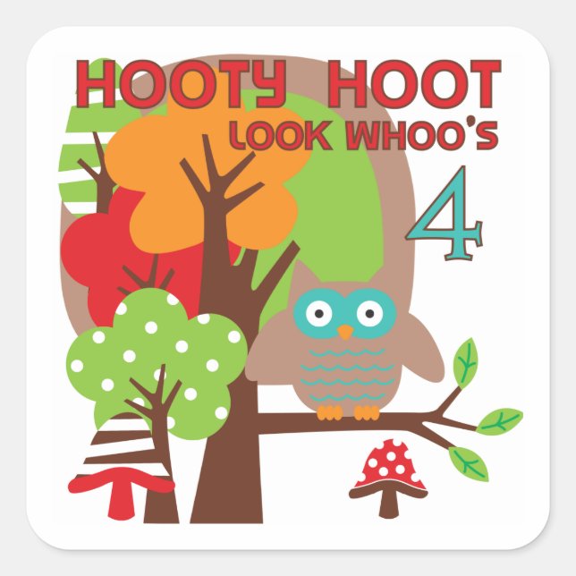 Owl 4th Birthday T shirts and Gifts Square Sticker (Front)