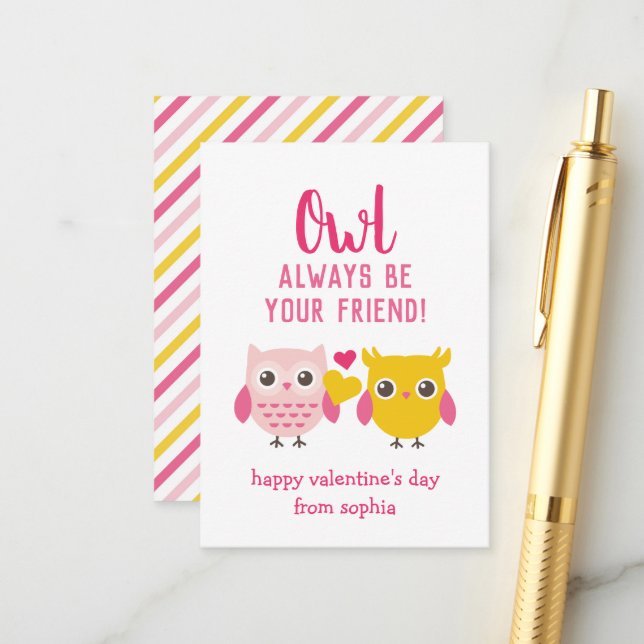 Owl Always Be Your Friend Kids Valentine's Cards (Front/Back In Situ)